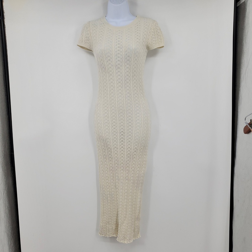 Willow & Wind Cream Pointelle Knit Cotton Maxi Dress Crochet Coastal Boho Layer